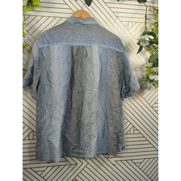 Carbon 2 Cobalt 100% Linen Shirt BlueGray Gradient Stripe Button Short Sleeve XL - Picture 7 of 7